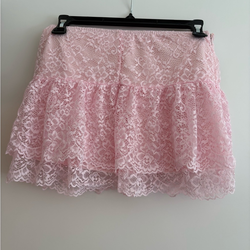 Pink lace mini skirt